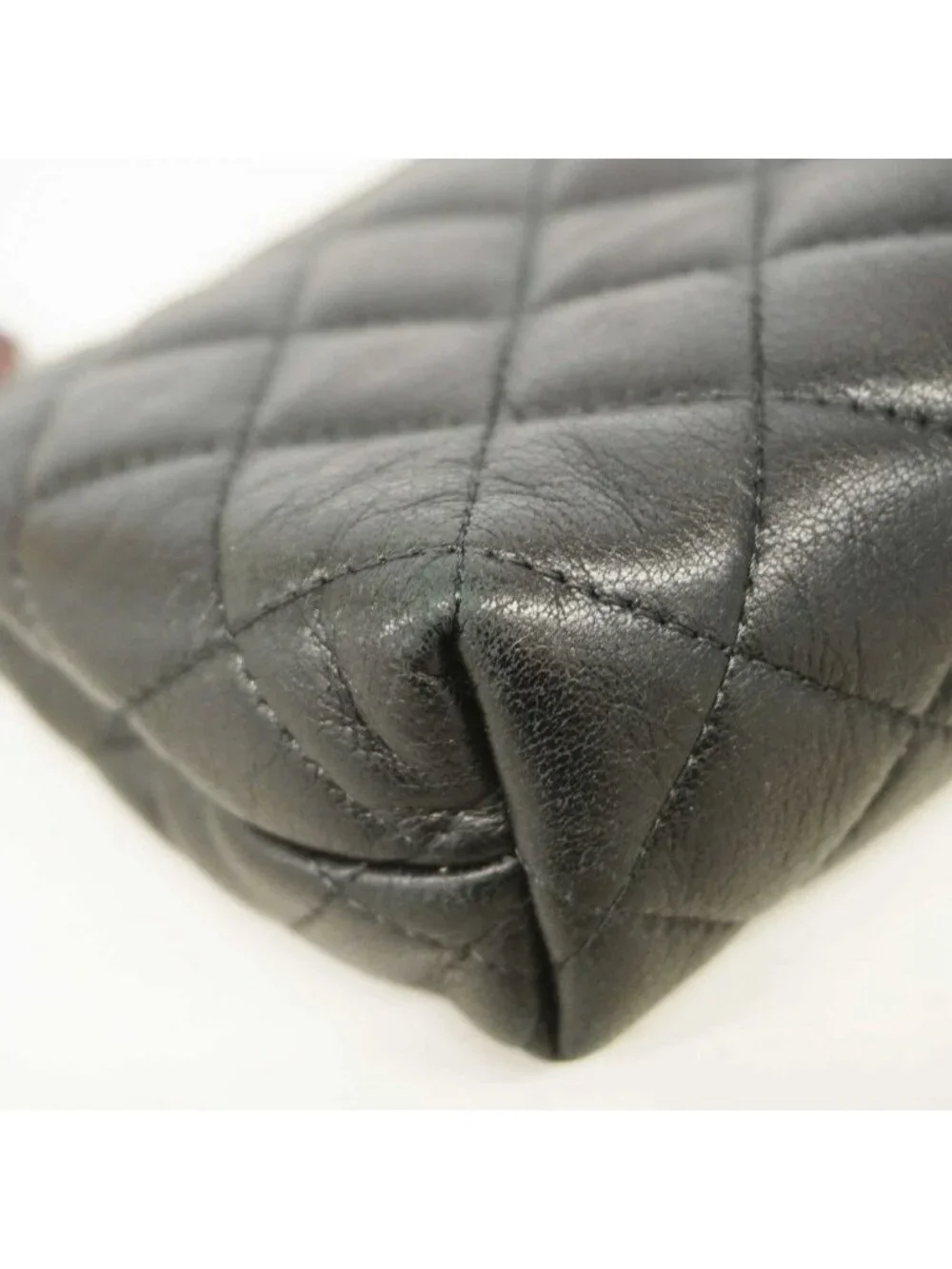 Chanel Pouch Quilted Lambskin Black Silver